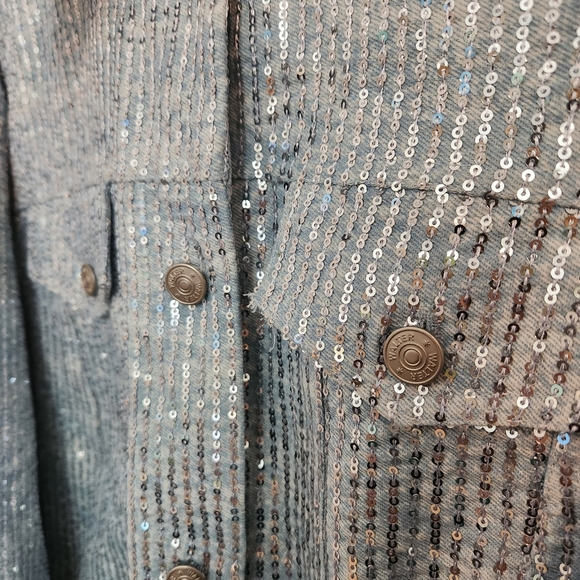 Walter Baker Shawna Sequin Denim Jacket Large | Anthropologie, Oversized Glam Lu - Picture 12 of 15